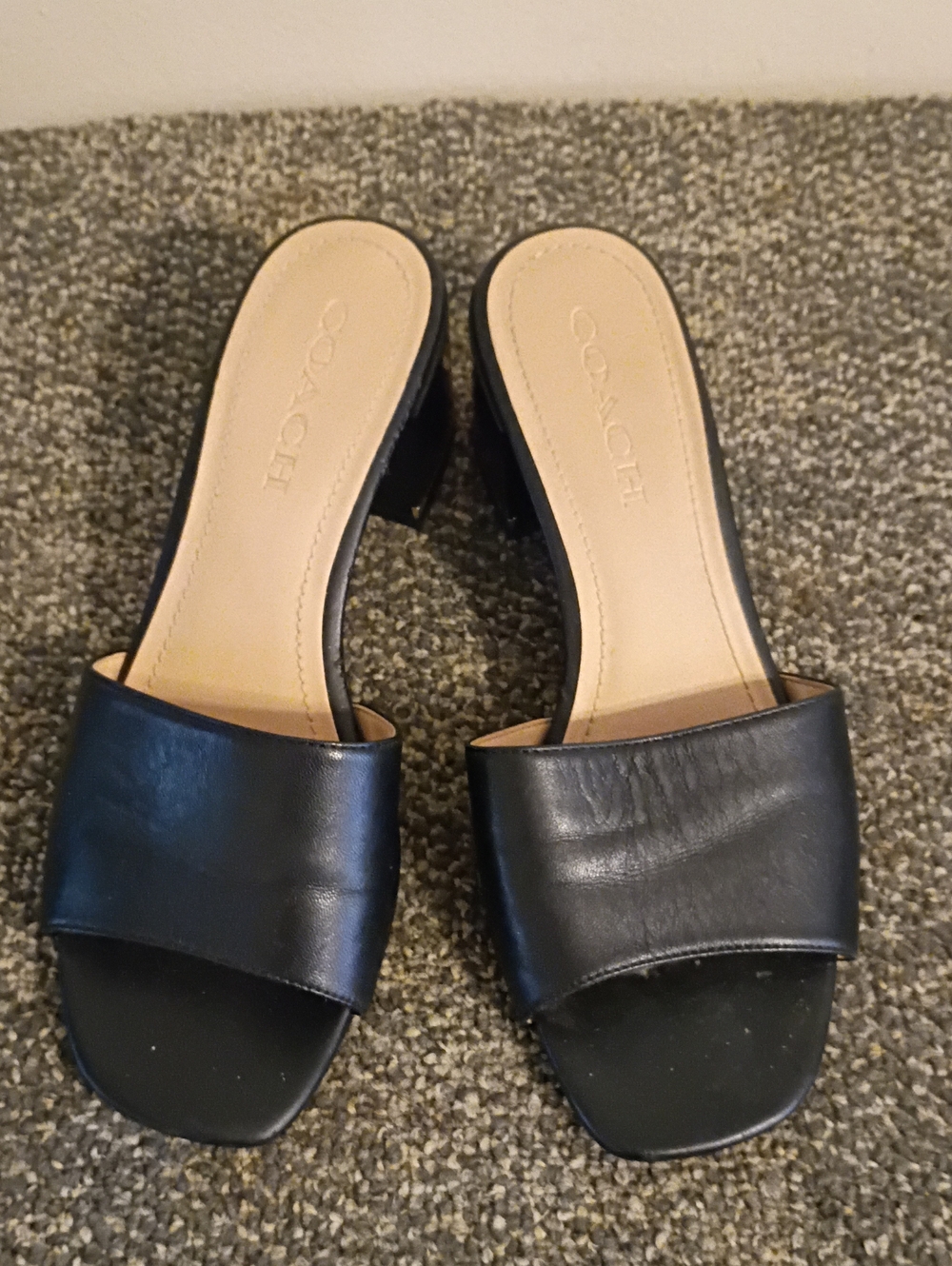 COACH Black Leather Open-Toe Slide Mules